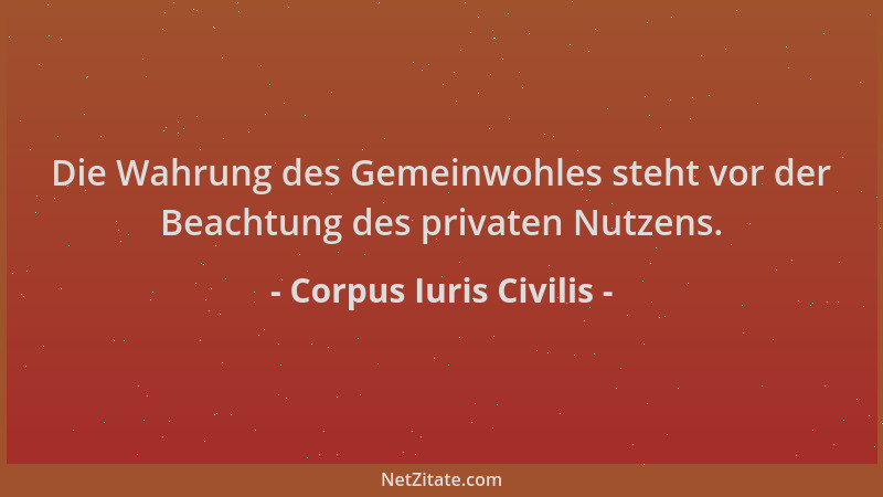 Corpus Iuris Civilis - Die Wahrung des Gemeinwohles steht vor der Beachtung des privaten Nutzens....