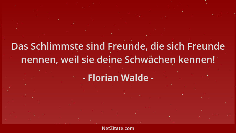 Florian Walde - Das Schlimmste sind Freunde, die sich Freunde nennen, weil sie deine Schwächen kennen!...