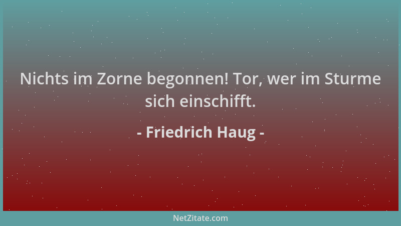 Friedrich Haug - Nichts im Zorne begonnen! Tor, wer im Sturme sich einschifft....