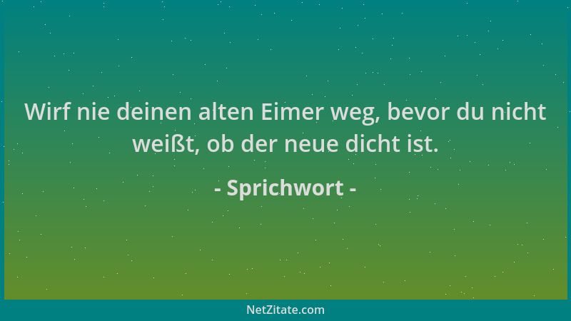 Sprichwort - Wirf nie deinen alten Eimer weg, bevor du nicht weißt, ob der neue dicht ist....