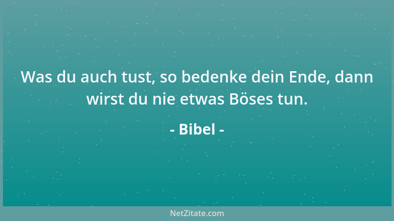Bibel - Was du auch tust, so bedenke dein Ende, dann wirst du nie etwas Böses tun....