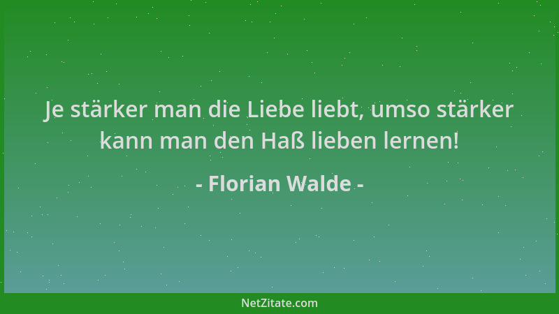 Florian Walde - Je stärker man die Liebe liebt, umso stärker kann man den Haß lieben lernen!...