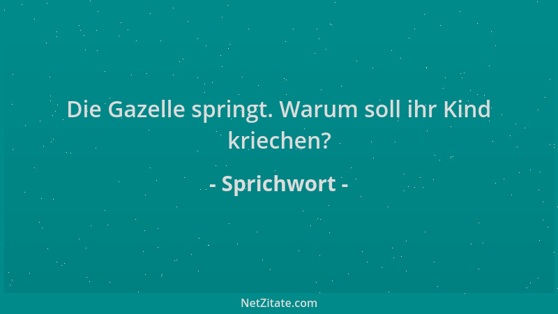 Sprichwort - Die Gazelle springt. Warum soll ihr Kind kriechen?...