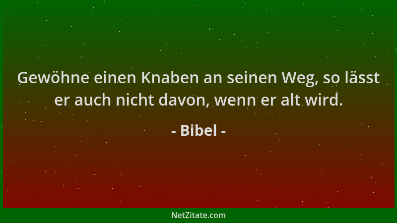 Bibel - Gewöhne einen Knaben an seinen Weg, so lässt er auch nicht davon, wenn er alt wird....
