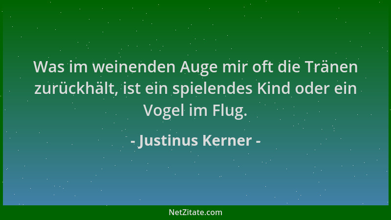 Justinus Kerner - Was im weinenden Auge mir oft die Tränen zurückhält, ist ein spielendes Kind oder ein Vogel im Flug....
