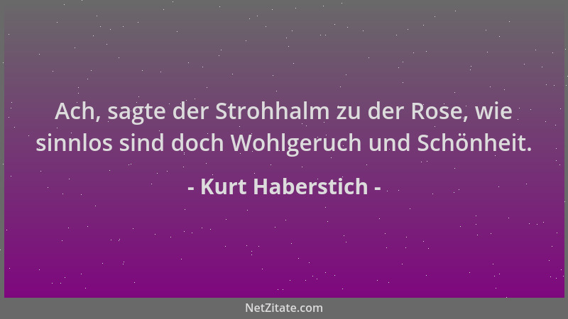 Kurt Haberstich - Ach, sagte der Strohhalm zu der Rose, wie sinnlos sind doch Wohlgeruch und Schönheit....