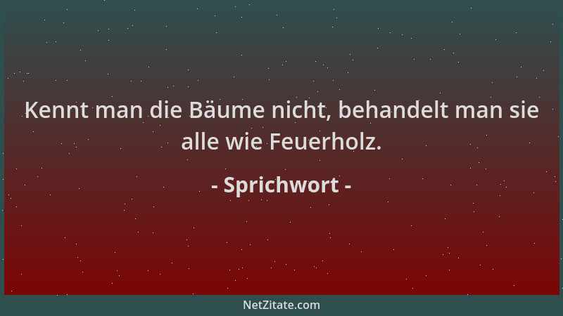 Sprichwort - Kennt man die Bäume nicht, behandelt man sie alle wie Feuerholz....