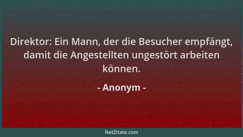 Anonym - Direktor: Ein Mann, der die Besucher empfängt, damit die Angestellten ungestört arbeiten können....
