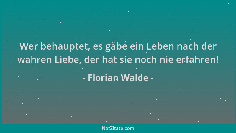 Florian Walde - Wer behauptet, es gäbe ein Leben nach der wahren Liebe, der hat sie noch nie erfahren!...