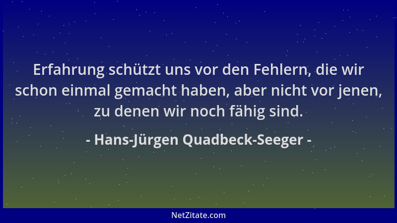 Hans-Jürgen Quadbeck-Seeger - Erfahrung schützt uns vor den Fehlern, die wir schon einmal gemacht haben, aber nicht vor jen...