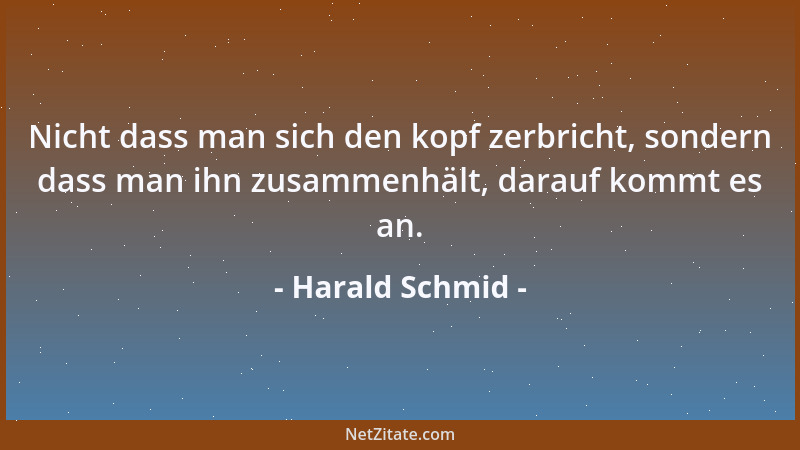 Harald Schmid - Nicht dass man sich den kopf zerbricht, sondern dass man ihn zusammenhält, darauf kommt es an....