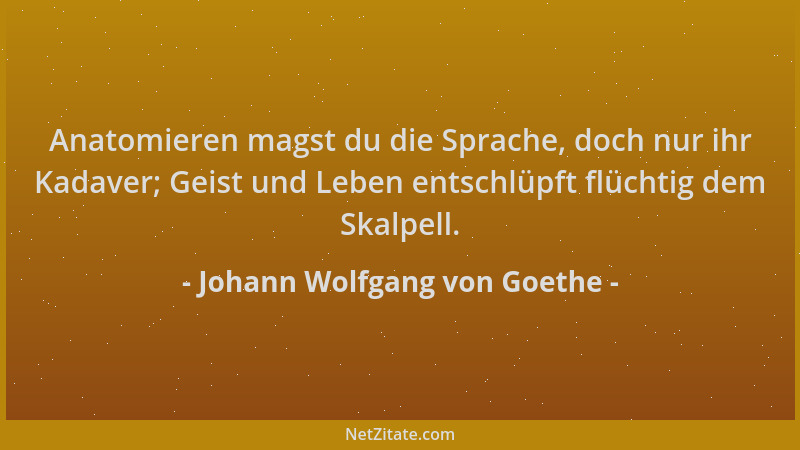 Johann Wolfgang von Goethe - Anatomieren magst du die Sprache, doch nur ihr Kadaver; Geist und Leben entschlüpft flüchtig d...