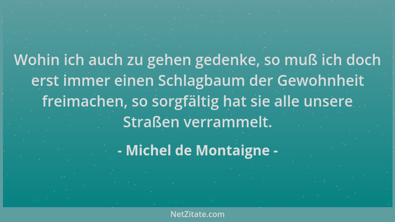 Michel de Montaigne - Wohin ich auch zu gehen gedenke, so muß ich doch erst immer einen Schlagbaum der Gewohnheit freimache...