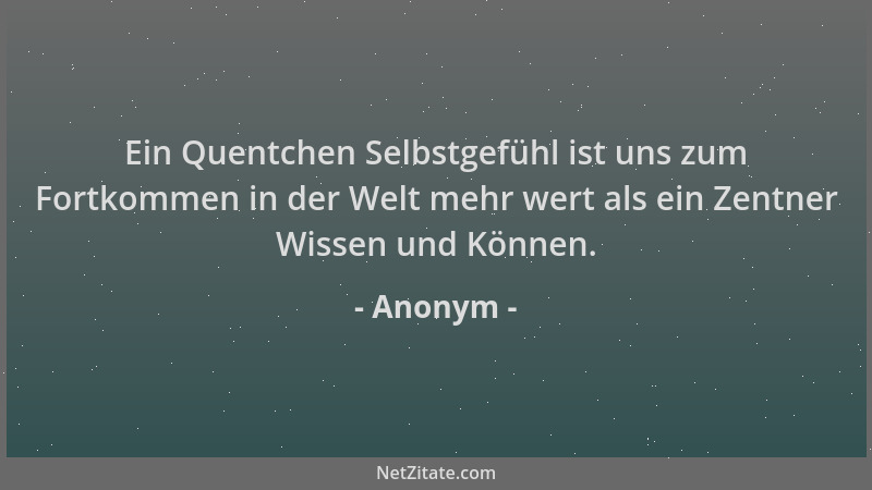 Anonym - Ein Quentchen Selbstgefühl ist uns zum Fortkommen in der Welt mehr wert als ein Zentner Wissen und Können....