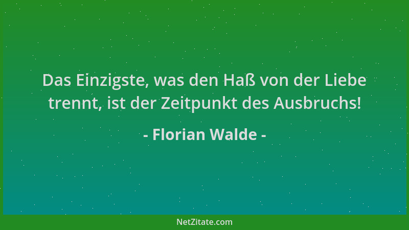 Florian Walde - Das Einzigste, was den Haß von der Liebe trennt, ist der Zeitpunkt des Ausbruchs!...
