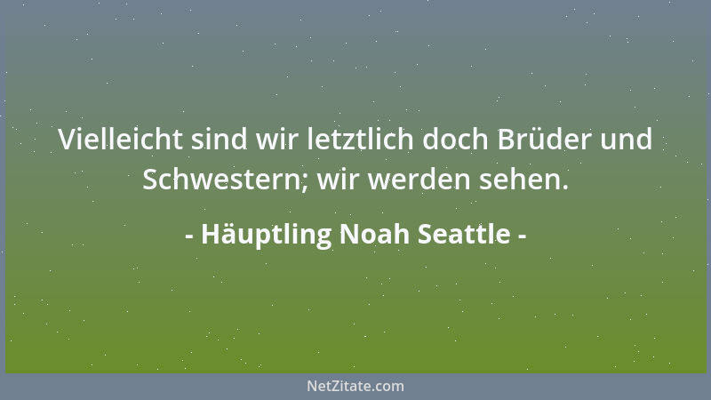 Häuptling Noah Seattle - Vielleicht sind wir letztlich doch Brüder und Schwestern; wir werden sehen....