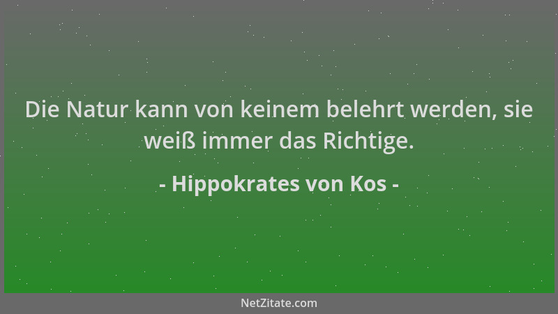 Hippokrates von Kos - Die Natur kann von keinem belehrt werden, sie weiß immer das Richtige....