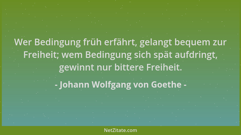 Johann Wolfgang von Goethe - Wer Bedingung früh erfährt, gelangt bequem zur Freiheit; wem Bedingung sich spät aufdringt, ge...