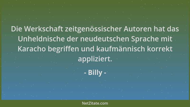 Billy - Die Werkschaft zeitgenössischer Autoren hat das Unheldnische der neudeutschen Sprache mit Karacho begriffen und kau...