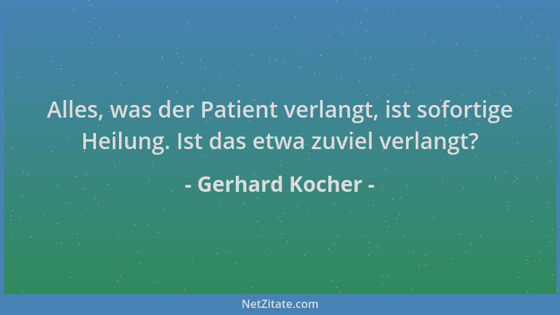 Gerhard Kocher - Alles, was der Patient verlangt, ist sofortige Heilung. Ist das etwa zuviel verlangt?...