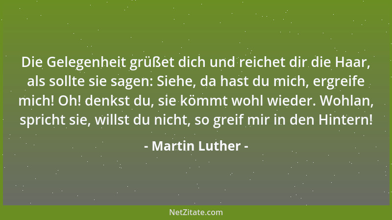 Martin Luther - Die Gelegenheit grüßet dich und reichet dir die Haar, als sollte sie sagen: Siehe, da hast du mich, ergreif...