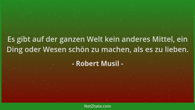 Robert Musil - Es gibt auf der ganzen Welt kein anderes Mittel, ein Ding oder Wesen schön zu machen, als es zu lieben....