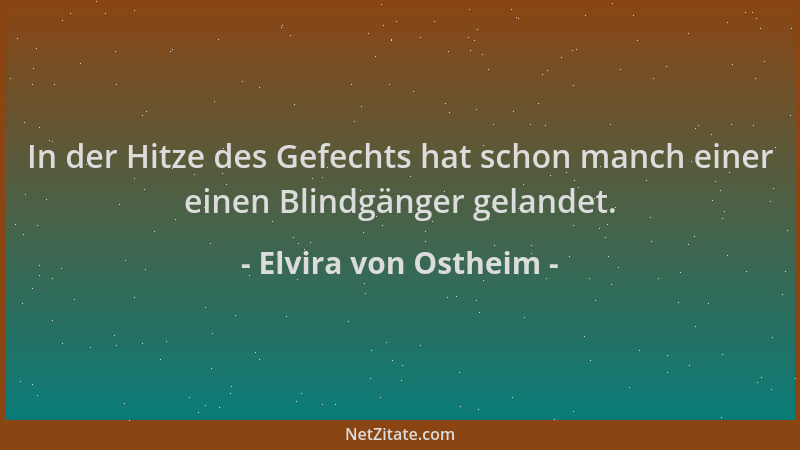 Elvira von Ostheim - In der Hitze des Gefechts hat schon manch einer einen Blindgänger gelandet....
