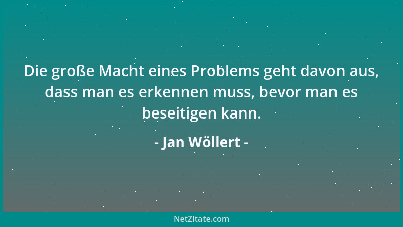Jan Wöllert - Die große Macht eines Problems geht davon aus, dass man es erkennen muss, bevor man es beseitigen kann....