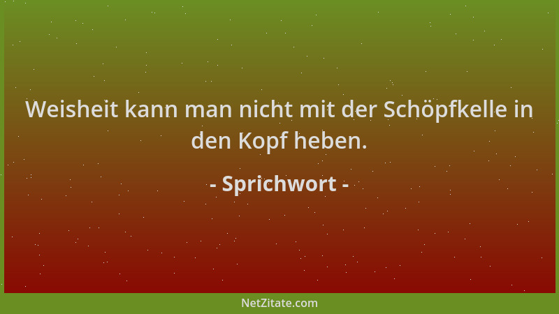Sprichwort - Weisheit kann man nicht mit der Schöpfkelle in den Kopf heben....