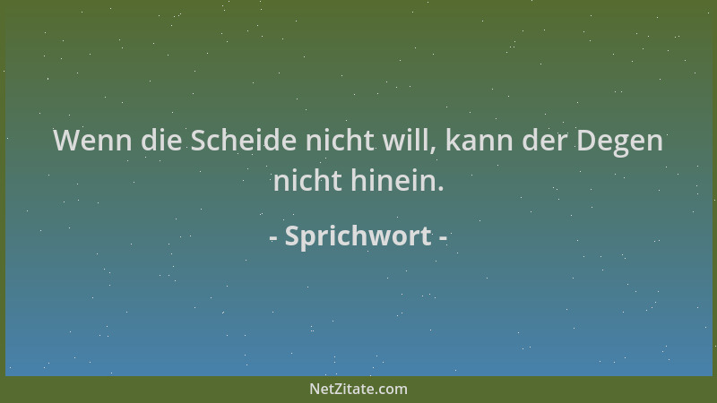 Sprichwort - Wenn die Scheide nicht will, kann der Degen nicht hinein....