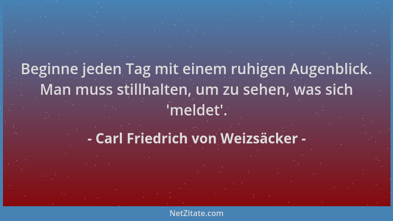 Carl Friedrich von Weizsäcker - Beginne jeden Tag mit einem ruhigen Augenblick. Man muss stillhalten, um zu sehen, was sich...