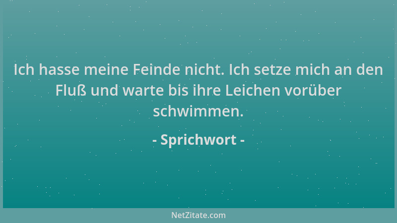Sprichwort - Ich hasse meine Feinde nicht. Ich setze mich an den Fluß und warte bis ihre Leichen vorüber schwimmen....