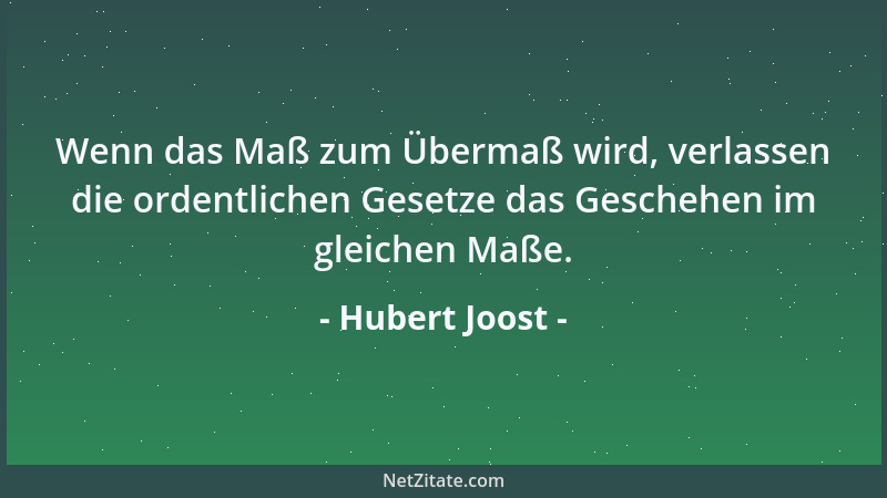 Hubert Joost - Wenn das Maß zum Übermaß wird, verlassen die ordentlichen Gesetze das Geschehen im gleichen Maße....