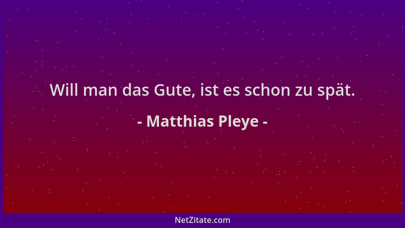 Matthias Pleye - Will man das Gute, ist es schon zu spät....