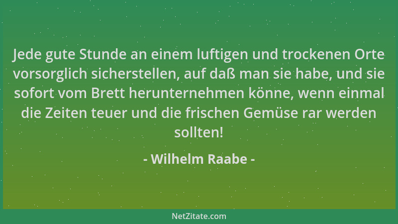 Wilhelm Raabe - Jede gute Stunde an einem luftigen und trockenen Orte vorsorglich sicherstellen, auf daß man sie habe, und...