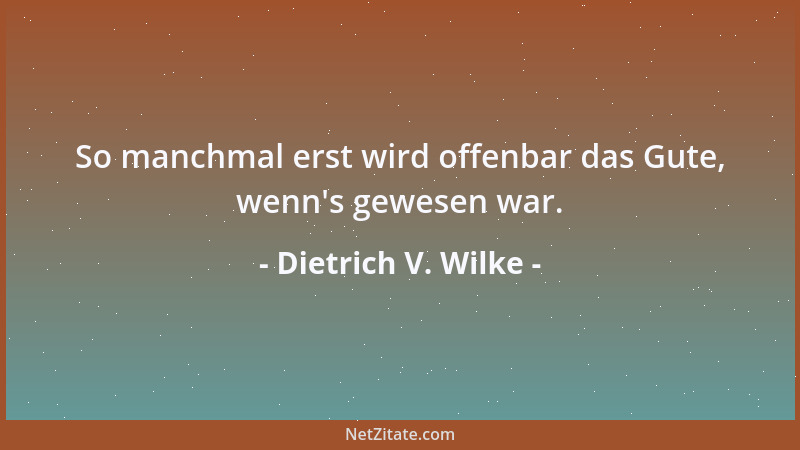 Dietrich V. Wilke - So manchmal erst wird offenbar das Gute, wenn 's gewesen war....