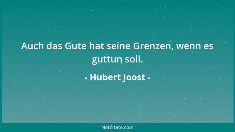 Hubert Joost - Auch das Gute hat seine Grenzen, wenn es guttun soll....