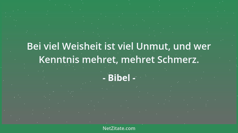 Bibel - Bei viel Weisheit ist viel Unmut, und wer Kenntnis mehret, mehret Schmerz....