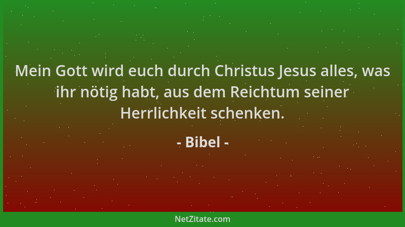 Bibel - Mein Gott wird euch durch Christus Jesus alles, was ihr nötig habt, aus dem Reichtum seiner Herrlichkeit schenken....