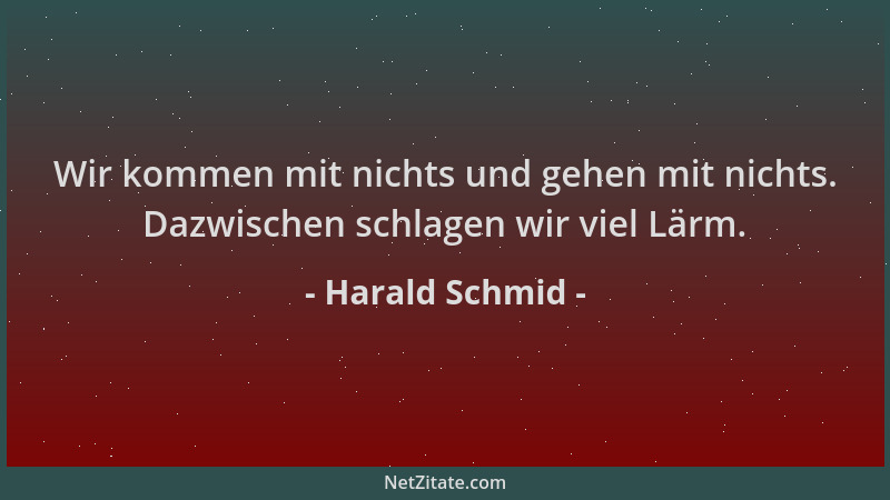 Harald Schmid - Wir kommen mit nichts und gehen mit nichts. Dazwischen schlagen wir viel Lärm....