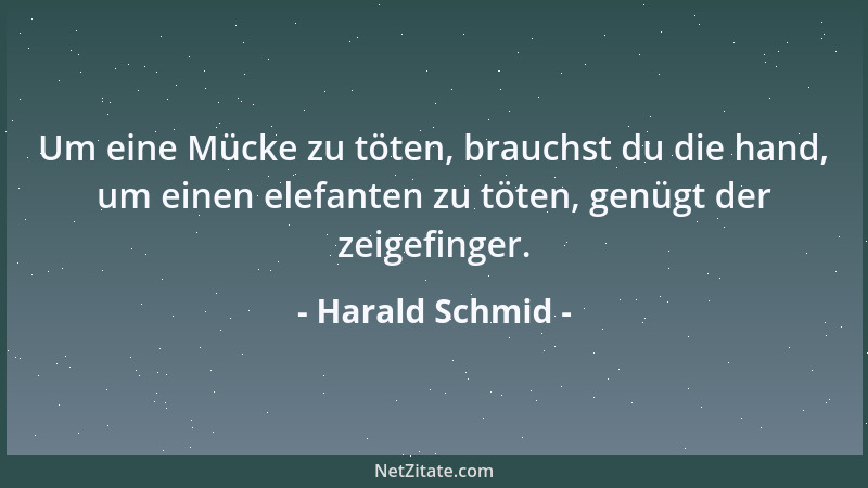 Harald Schmid - Um eine Mücke zu töten, brauchst du die hand, um einen elefanten zu töten, genügt der zeigefinger....