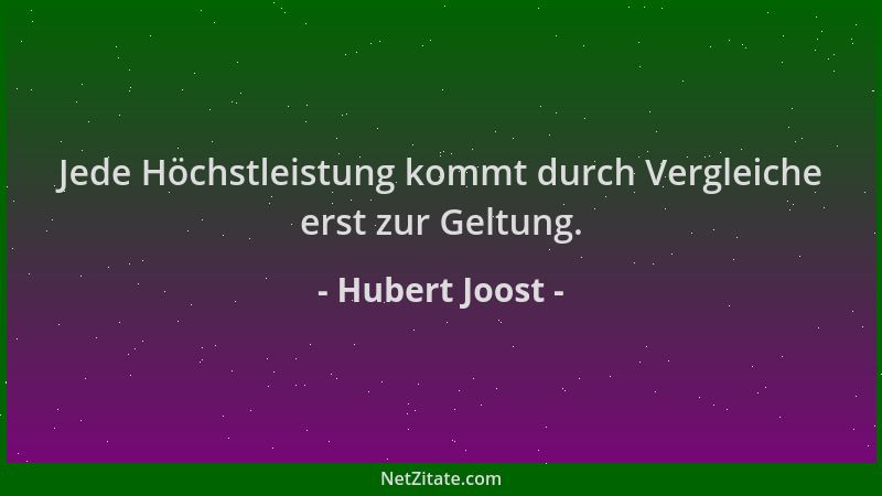 Hubert Joost - Jede Höchstleistung kommt durch Vergleiche erst zur Geltung....