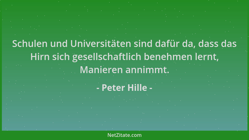 Peter Hille - Schulen und Universitäten sind dafür da, dass das Hirn sich gesellschaftlich benehmen lernt, Manieren annimmt...
