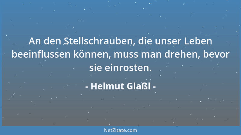 Helmut Glaßl - An den Stellschrauben, die unser Leben beeinflussen können, muss man drehen, bevor sie einrosten....