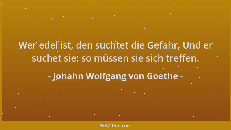 Johann Wolfgang von Goethe - Wer edel ist, den suchtet die Gefahr, Und er suchet sie: so müssen sie sich treffen....