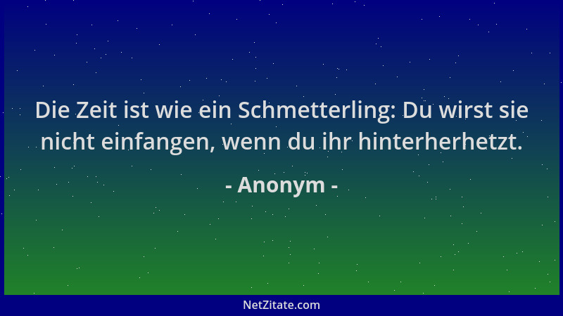 Anonym - Die Zeit ist wie ein Schmetterling: Du wirst sie nicht einfangen, wenn du ihr hinterherhetzt....