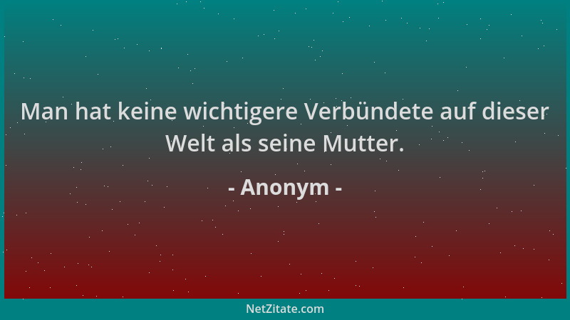 Anonym - Man hat keine wichtigere Verbündete auf dieser Welt als seine Mutter....