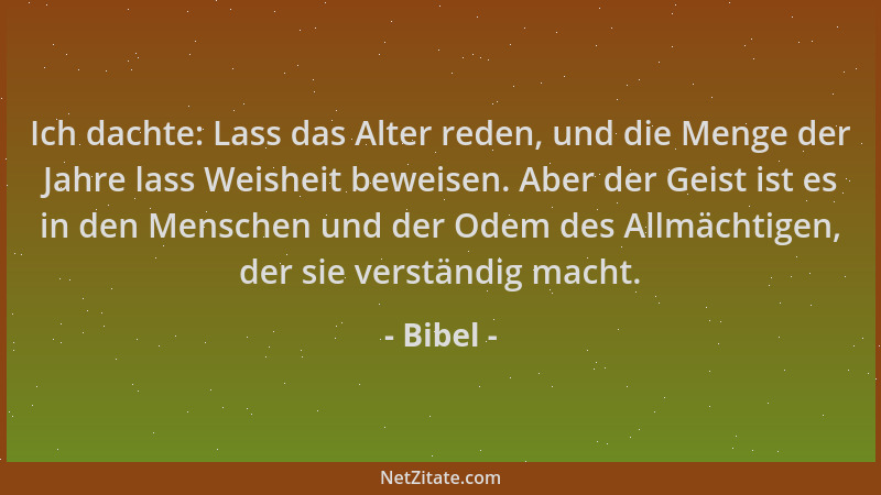 Bibel - Ich dachte: Lass das Alter reden, und die Menge der Jahre lass Weisheit beweisen. Aber der Geist ist es in den Mens...