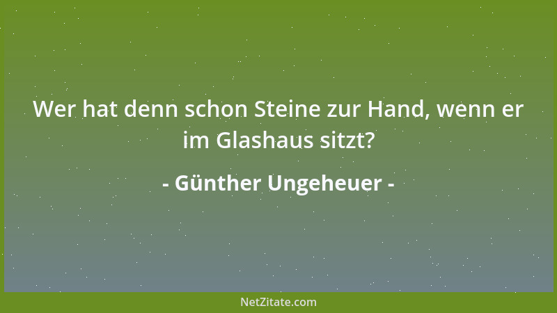 Günther Ungeheuer - Wer hat denn schon Steine zur Hand, wenn er im Glashaus sitzt?...