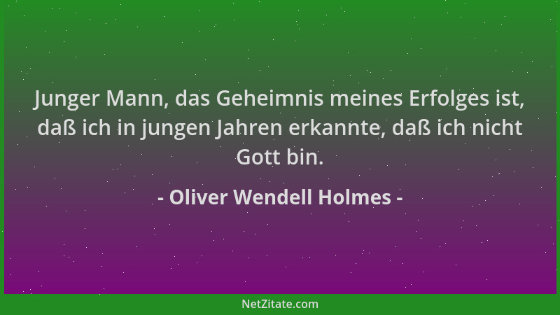 Oliver Wendell Holmes - Junger Mann, das Geheimnis meines Erfolges ist, daß ich in jungen Jahren erkannte, daß ich nicht Go...